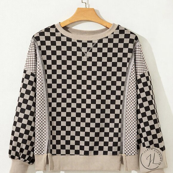 Checkerboard Patchwork Pullover - Picture 2 of 3